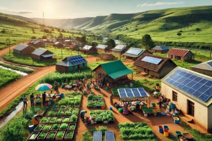 DALLE 2024 09 15 220507 A scenic rural township with rolling green hills sustainable small businesse जिम्बाब्वे के ग्रामीण क्षेत्रों में सतत पर्यटन और उद्यमिता: आर्थिक विकास का मार्ग