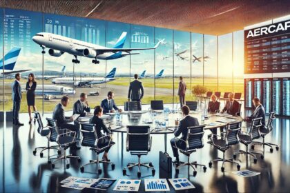 DALLE 2024 09 19 171155 A professional business scene showing AerCap Holdings NVs global aviation op शेयरधारकों के लिए एक बढ़ावा: एयरकैप ने शेयर पुनर्खरीद की घोषणा की