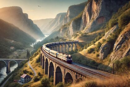 DALLE 2024 09 19 190206 A high definition realistic image of a scenic train journey through the Balk विविध परिदृश्यों के माध्यम से यात्रा: बेलग्रेड से बार तक, यूरोप की सर्वश्रेष्ठ रेल यात्राओं में से एक