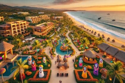 DALLE 2024 09 26 194529 A beautiful and vibrant landscape in Punta Mita Mexico showing the stunning कैट्रिनास फेस्ट: फोर सीजन्स पुंटा मीता में सांस्कृतिक उत्सव का सप्ताहांत