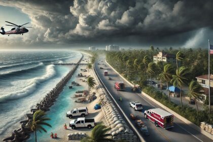 DALLE 2024 10 10 180354 A high definition realistic image of a Florida coastal city preparing for an तूफान मिल्टन के निकट आते ही फ्लोरिडियंस ने स्थानीय अधिकारियों का अनुसरण करने का आग्रह किया, संघीय आपातकालीन प्रबंधन एजेंसी ने भूस्खलन की तैयारी की: यहां नए तथ्य हैं जिन्हें आपको जानना आवश्यक है