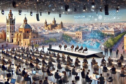 DALLE 2024 10 29 202340 A high definition realistic landscape image depicting a bustling tourism inn बदलते परिदृश्य में पर्यटन इंटेलिजेंस की शक्ति पर ध्यान केंद्रित करते हुए, 7,903 उपस्थित लोगों के साथ टूरिज्म इनोवेशन समिट 2024 का समापन हुआ