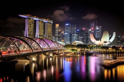 singapore skyline night singapor सतत यात्रा के भविष्य की दिशा में वैश्विक पर्यटन नेताओं को एकजुट करने के लिए सेंटोसा, सिंगापुर में जीएसटीसी2024, 13-16 नवंबर